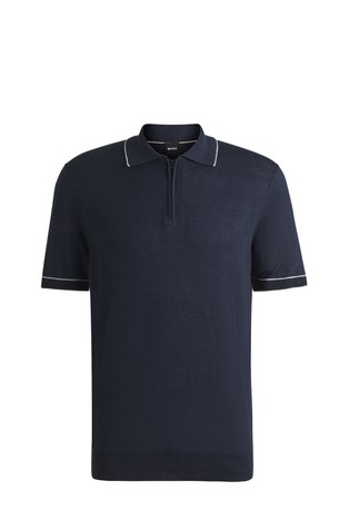 Pletena polo majica z zadrgo iz lanene mešanice