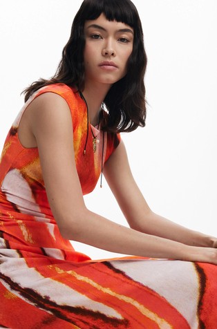 DESIGUAL Draped long dress Orange 5
