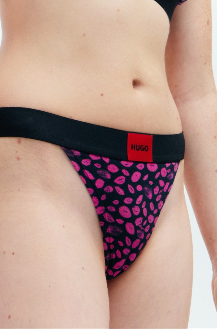 HUGO BOSS Vzorčaste tangice iz raztegljivega bombaža Črna - Patterned 