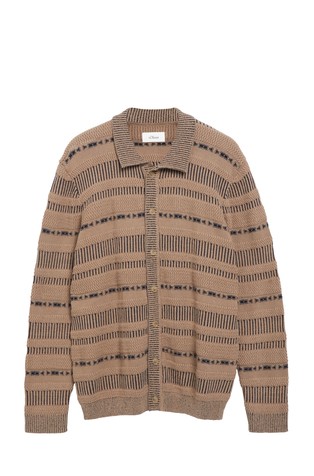 Cardigan with a mix of textures and a polo collar