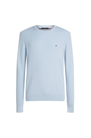 TOMMY HILFIGER Pleten pulover z vzorcem ribje kosti Modra - Light Blue 5