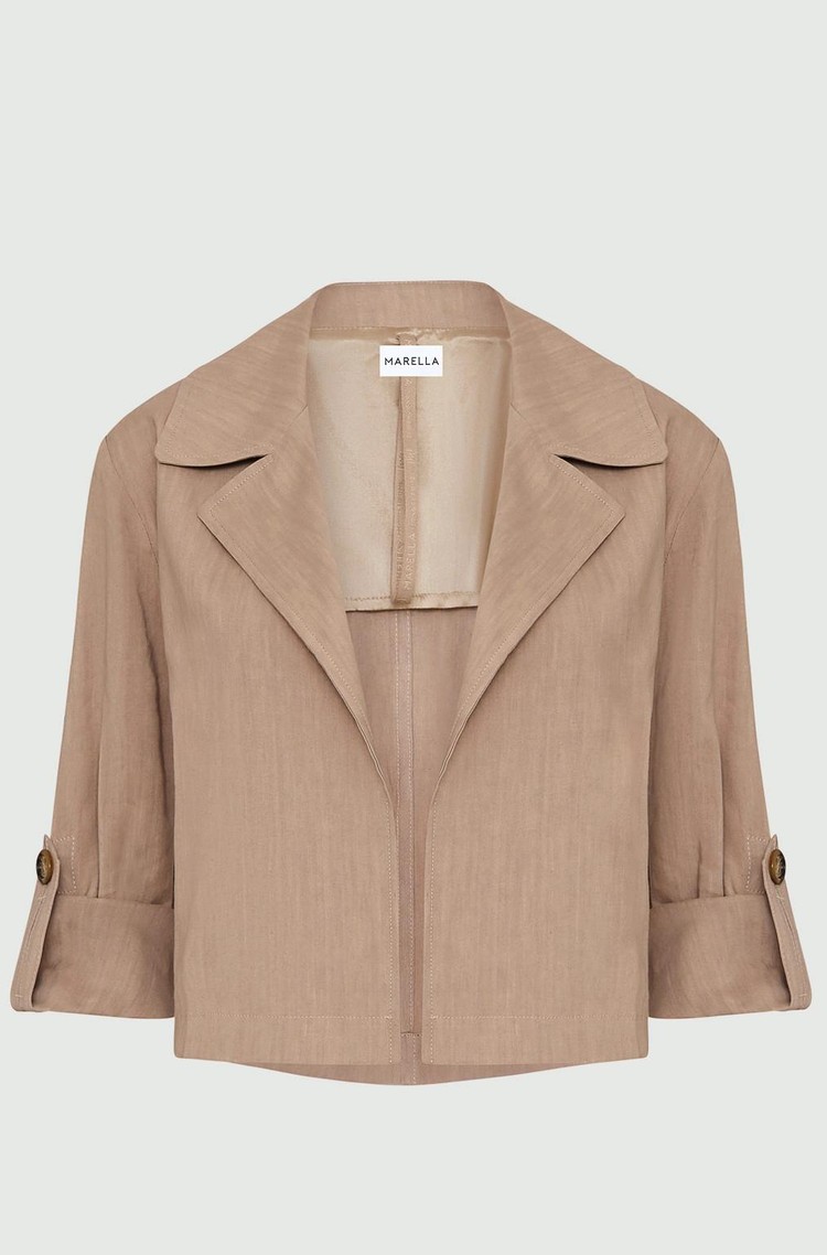 MARELLA Monochrome cropped jakna iz lanene mešanice Bež - Beige 