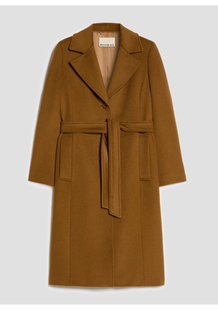 Wool drap coat with self-tie belt