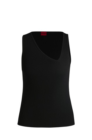 Sleeveless knitted top with asymmetric V neckline