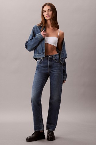 Ravne jeans hlače z visokim pasom