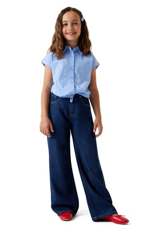 Zvončaste jeans hlače iz mešanice tencela in bombaža