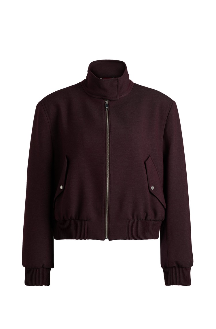 HUGO BOSS Cropped jakna z zadrgo iz meliranega kepra Škrlatna - Dark Purple 