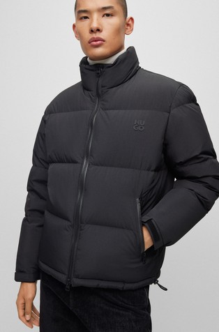 HUGO BOSS Regular fit vodoodbojna puhovka z logotipom Črna - Black 3