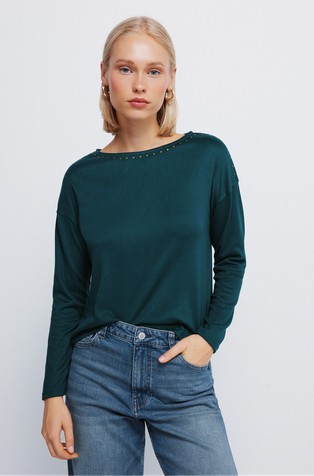 Majica z ladijskim izrezom in neti