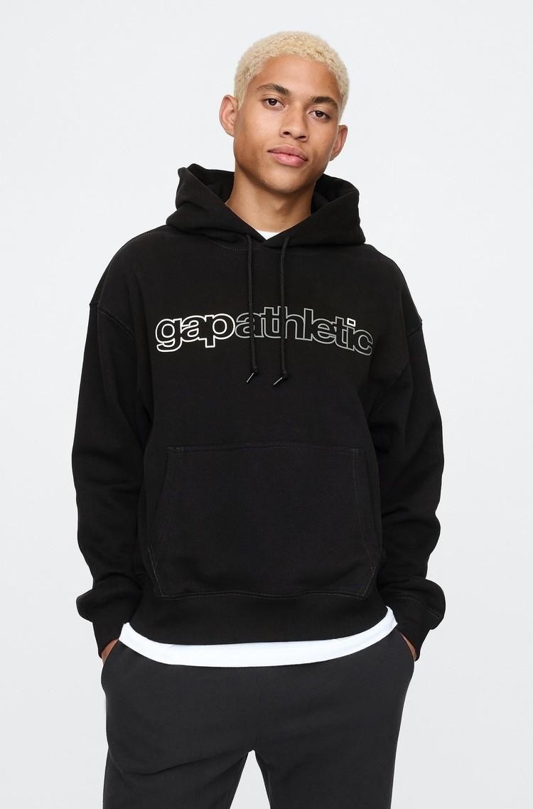 GAP Gap logo moški pulover s kapuco Črna - True Black 