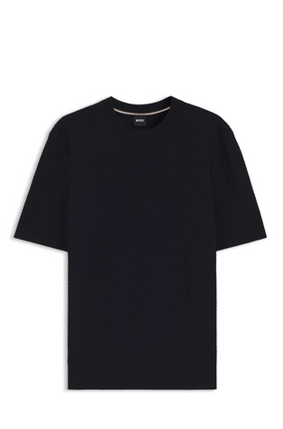 Strukturirano pleten bombažen pulover s kratkimi rokavi