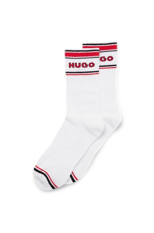 Two-pack of quarter-length socks with stripes and logo