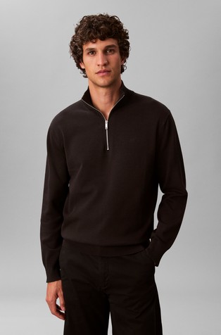 Pleten bombažen pulover z delno zadrgo