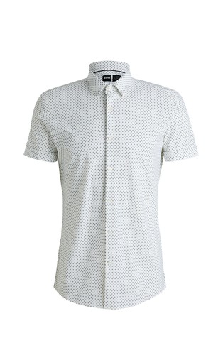 Slim fit vzorčasta srajca s kratkimi rokavi iz performance-stretch jersey tkanine