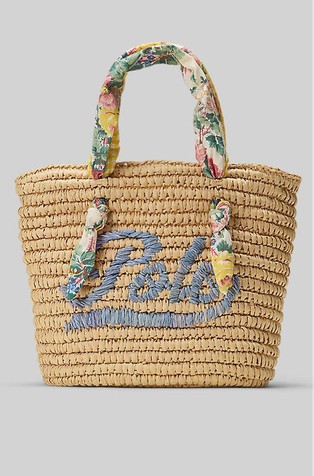 Madras-trim Raffia Bag