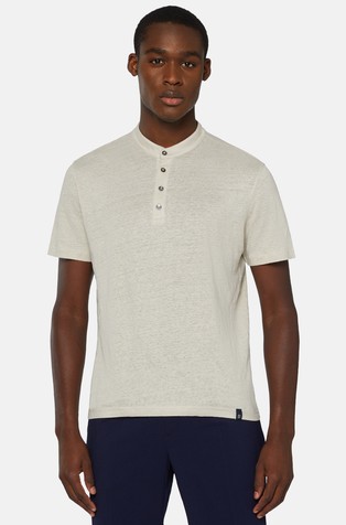 Eco-sustainable performance stretch linen jersey polo shirt