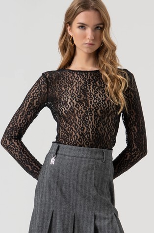 Slim fit bodi iz čipke z živalskim vzorcem