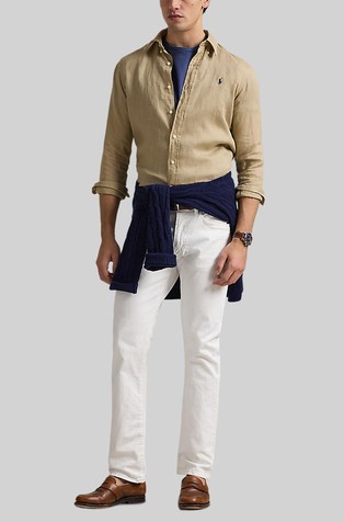 RALPH LAUREN Custom Fit Linen Shirt Coastal Beige 3