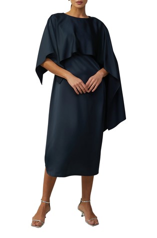 S.OLIVER Midi satenasta obleka z odstranljivim ogrinjalom Modra - Dark Blue 3
