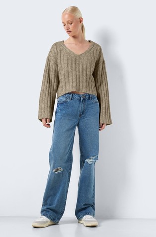 NMNINA cropped pleten pulover z V-izrezom
