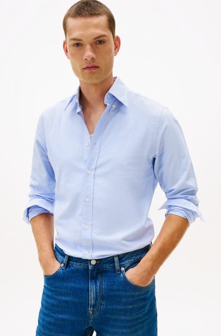 Oxford Cotton Shirt with Micro-houndstooth Pattern