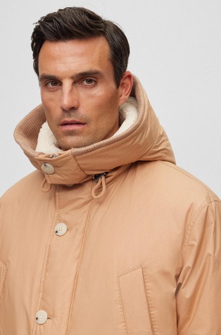 HUGO BOSS Vodoodbojna bombažna puhovka v slogu parke Bež - Beige 4