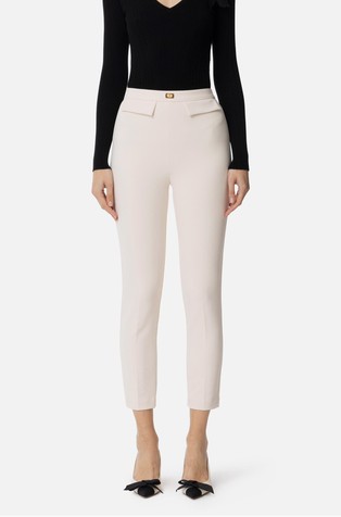 Crêpe slim-fit trousers with logo plaque