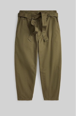 Belted cotton tapered crop pant