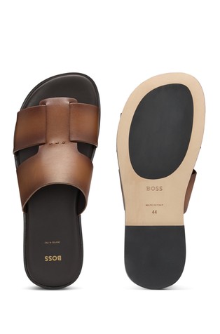 HUGO BOSS Leather slides with cut-out detail Brown 2