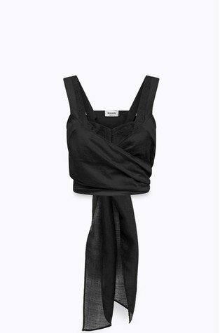 Top iz liocela s čipko in trakoma za zavezovanje zadaj