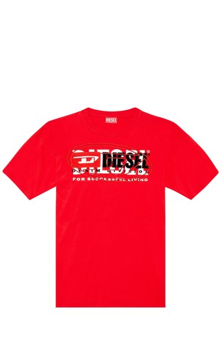 DIESEL Majica s kratkimi rokavi in z večslojnimi logotipi Rdeča - Red 3