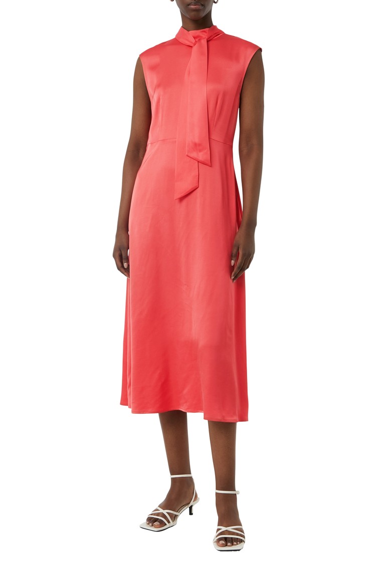 COMMA Flared satin midi dress with a tie detail Pink 