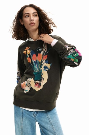 Collage floral drawing sweatshirt