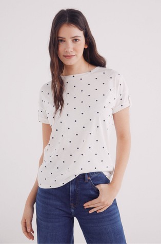 Printed turn-up sleeve sleeve T-shirt
