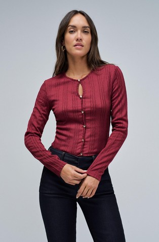 Textured knit T-shirt with buttons