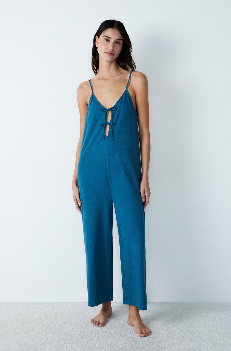 ETAM Eleanore wide cotton pyjama jumpsuit Petrol Blue 