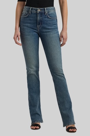 Zvončaste jeans hlače z visokim pasom