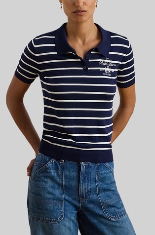 Pletena polo majica s črtastim vzorcem iz bombažne mešanice