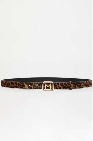 Pony-skin effect leather belt with logo buckle
