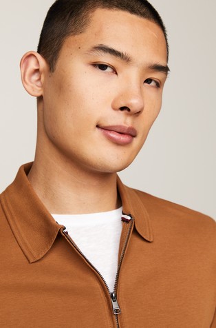 TOMMY HILFIGER Slim fit bombažna polo majica z zadrgo Rjava - Brown 3