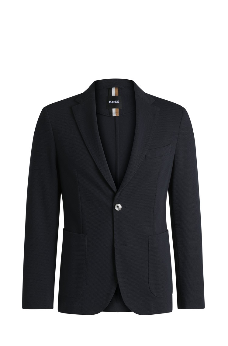 HUGO BOSS Slim-fit blazer in a micro-patterned cotton blend Dark Blue 