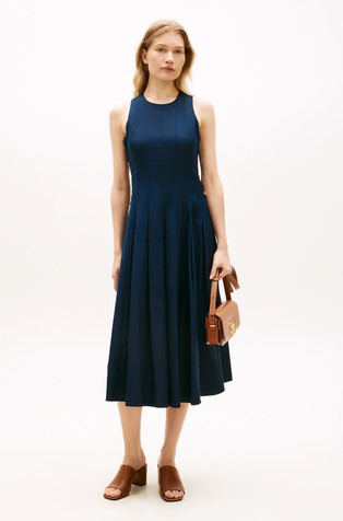 Midi obleka iz lanene mešanice z dekorativnimi gumbi