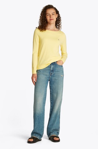 TOMMY HILFIGER Pleten pulover iz bombažne mešanice Rumena - Yellow 3