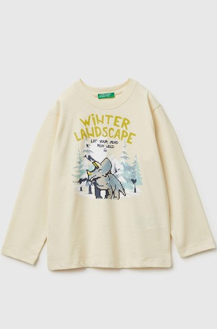 Bombažna majica z dolgimi rokavi in potiskom