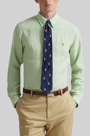 Custom fit črtasta lanena srajca