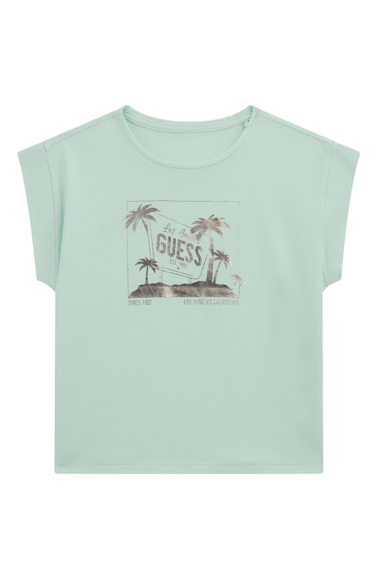 GUESS Stretch cotton T-shirt with print Mint Hint 