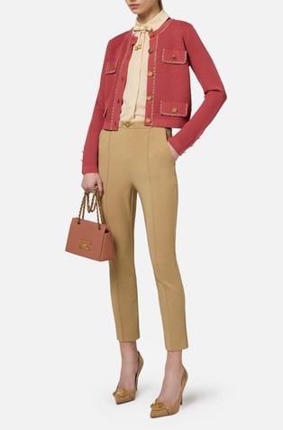 ELISABETTA FRANCHI Slim trousers in technical fabric with horsebit Camel 3