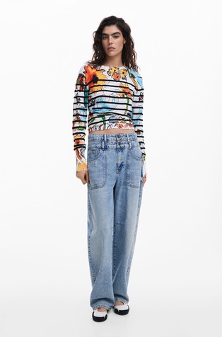 DESIGUAL Striped floral sweater Multi 3
