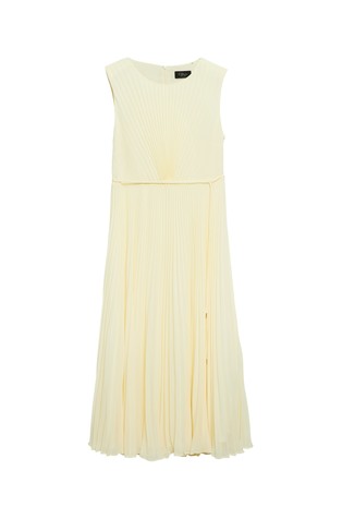 Pleated midi dress with tie belt