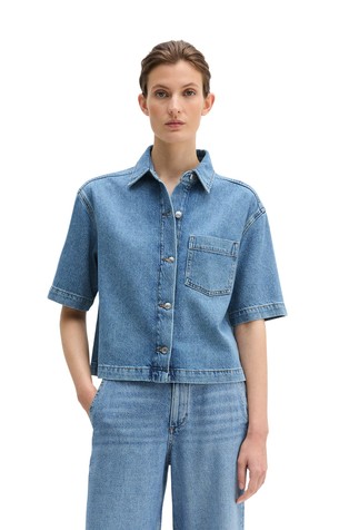 Relaxed short-sleeved denim shirt